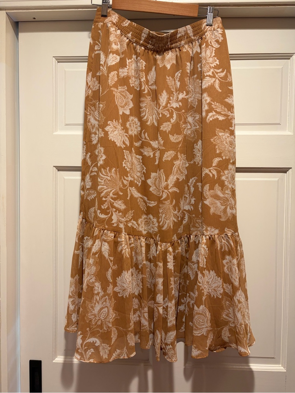 LOFT Mustard Floral Ruffle Midi Skirt - Picture 3 of 5
